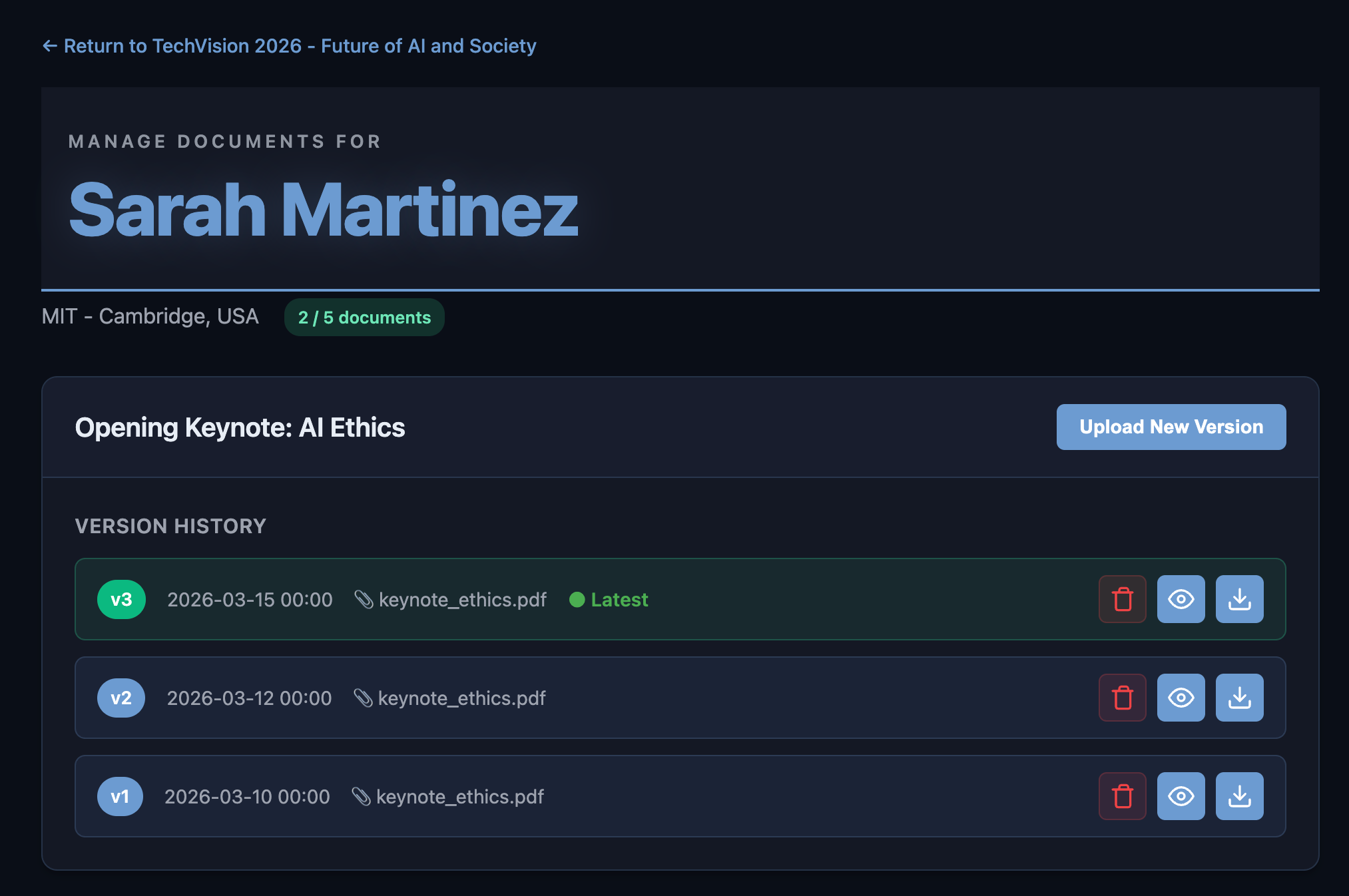 Speaker file management with version history